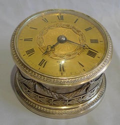 Horloge de bureau française en argent de Boin-Taburet, Paris, dans son coffret d'origine