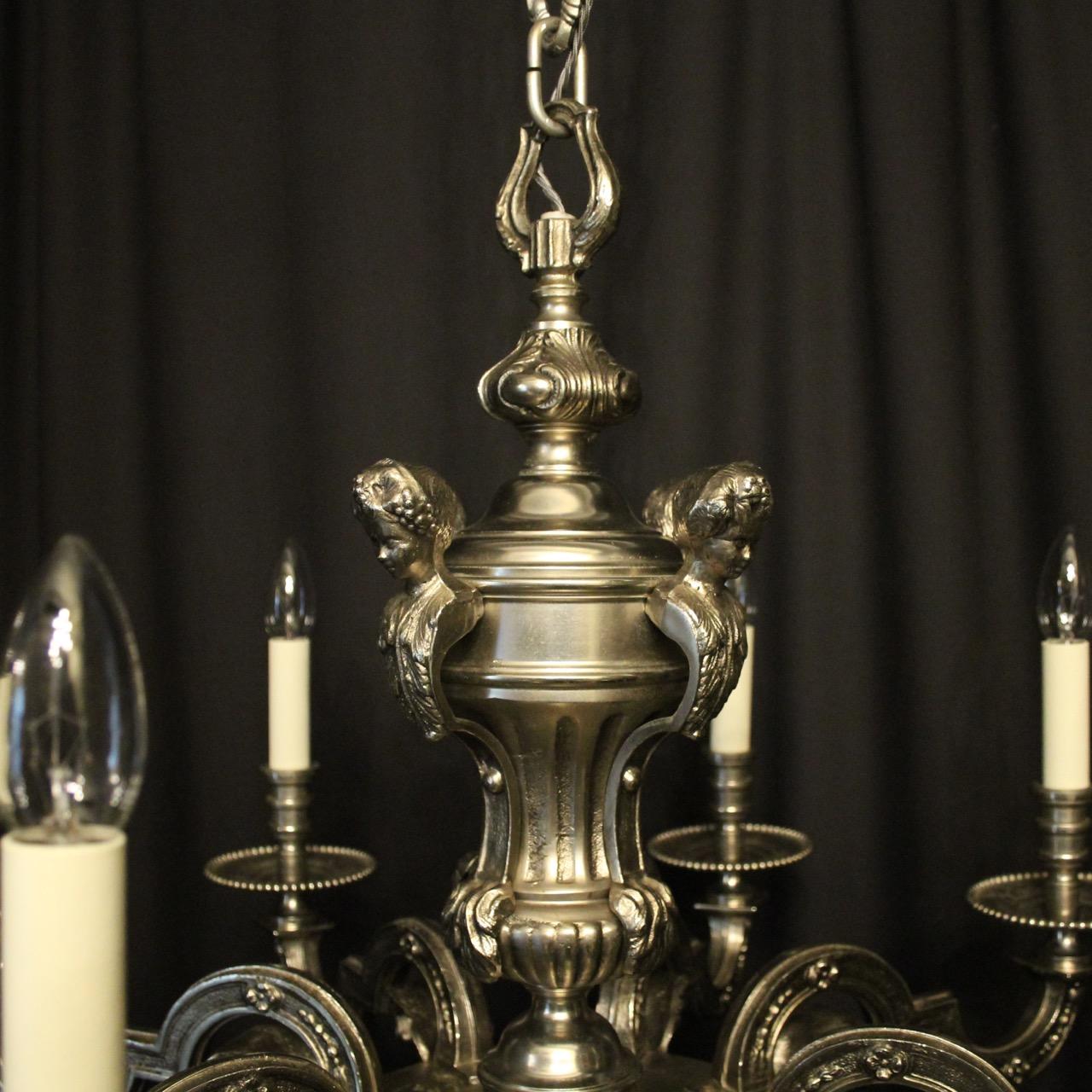 Silvered French Silver Gilded Bronze 8-Light Antique Chandelier For Sale
