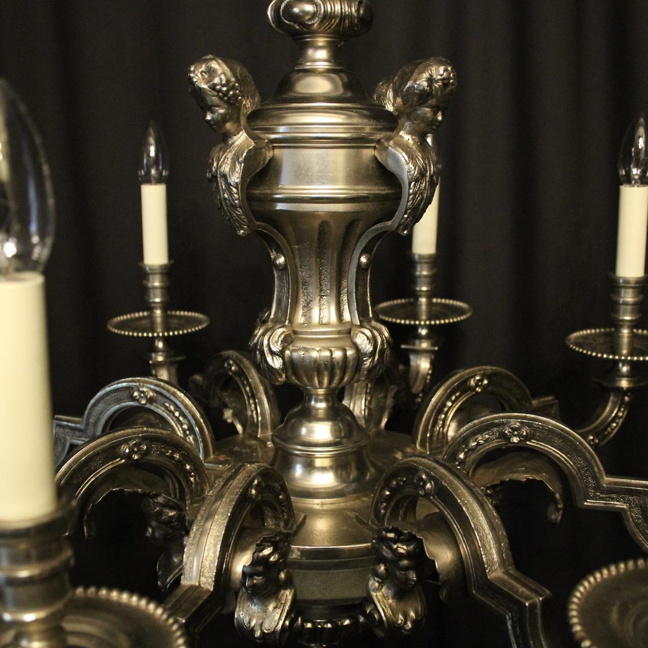 French Silver Gilded Bronze 8-Light Antique Chandelier In Good Condition For Sale In Chester, GB