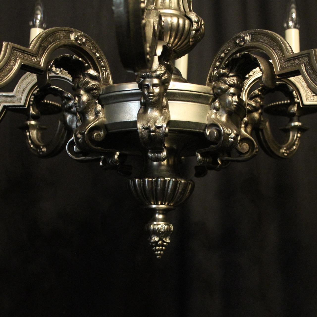 20th Century French Silver Gilded Bronze 8-Light Antique Chandelier For Sale