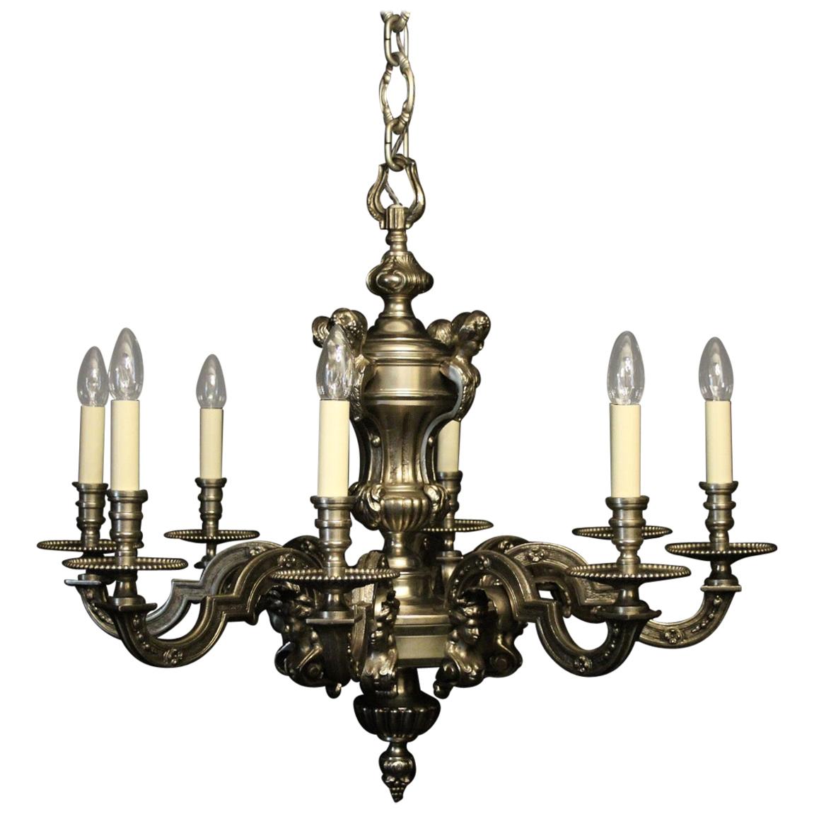 French Silver Gilded Bronze 8-Light Antique Chandelier For Sale