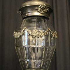 French Silver Gilded Glass Antique Lantern