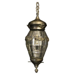 French Silver Gilded Glass Antique Lantern