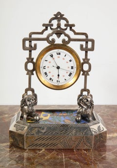 French Silver, Gilt and Enamel Chinoiserie Desk Clock Attributed to Boucheron