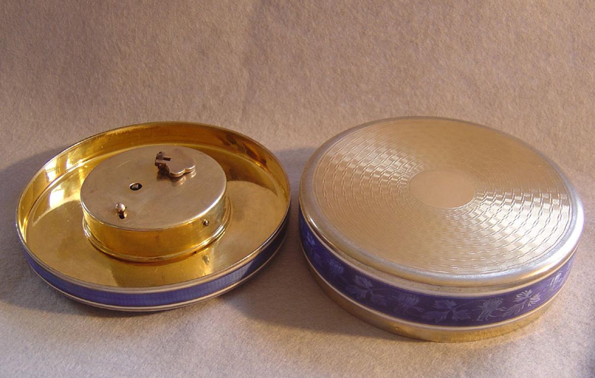 Early 20th Century French Silver Gilt and Floral Patterned Guilloche Enamel Clock Box For Sale