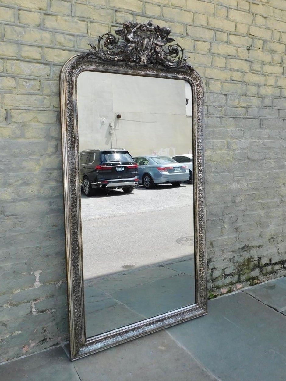 French Silver Gilt Carved Wood Cherub Wall Mirror. Circa 1790