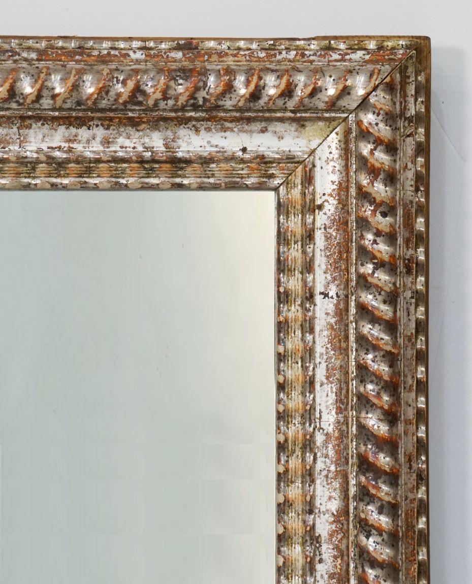 French Silver Gilt Rectangular Mirror with Ripple Edge Frame (H 34 x W 24 5/8) 5