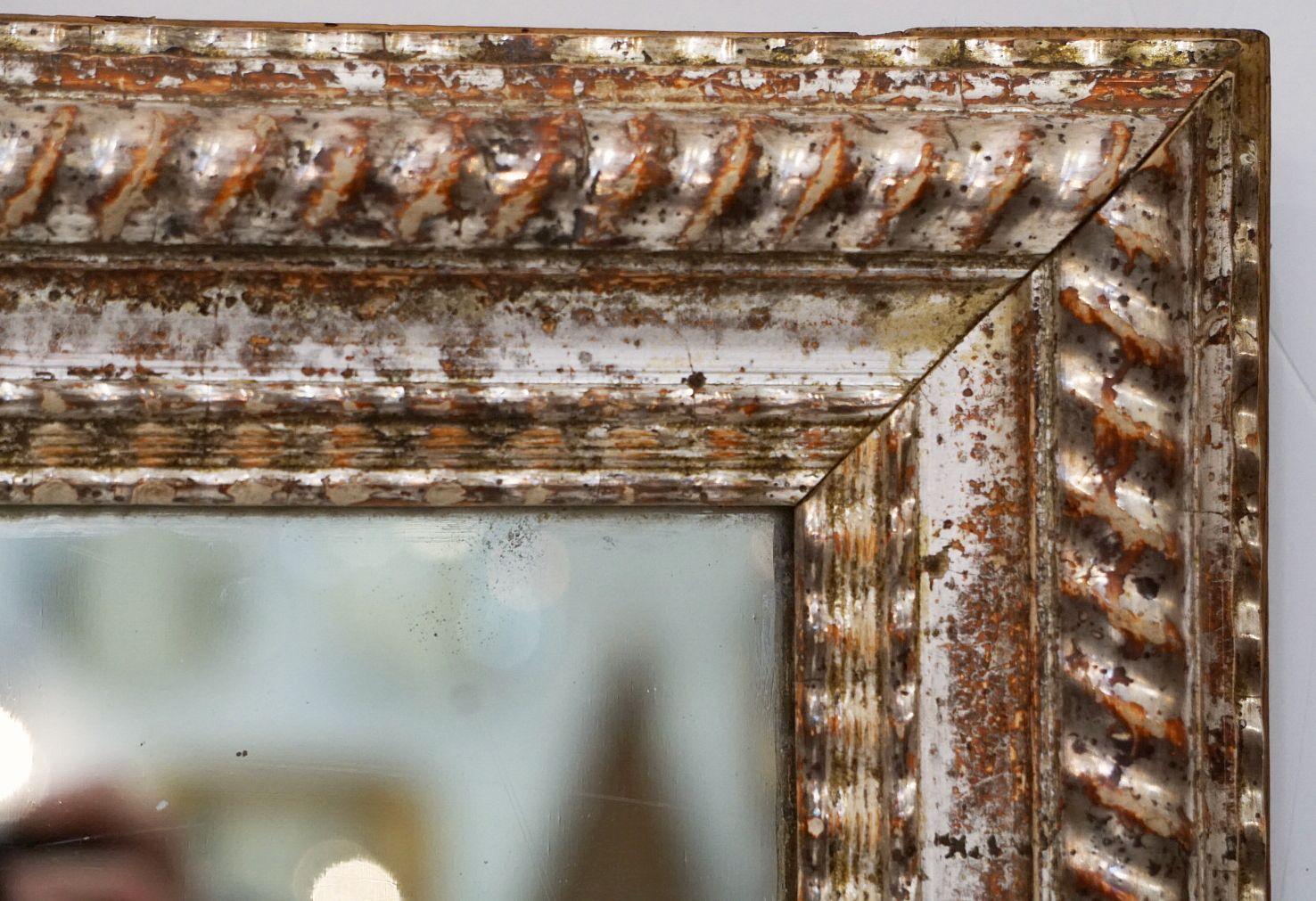 French Silver Gilt Rectangular Mirror with Ripple Edge Frame (H 34 x W 24 5/8) 6