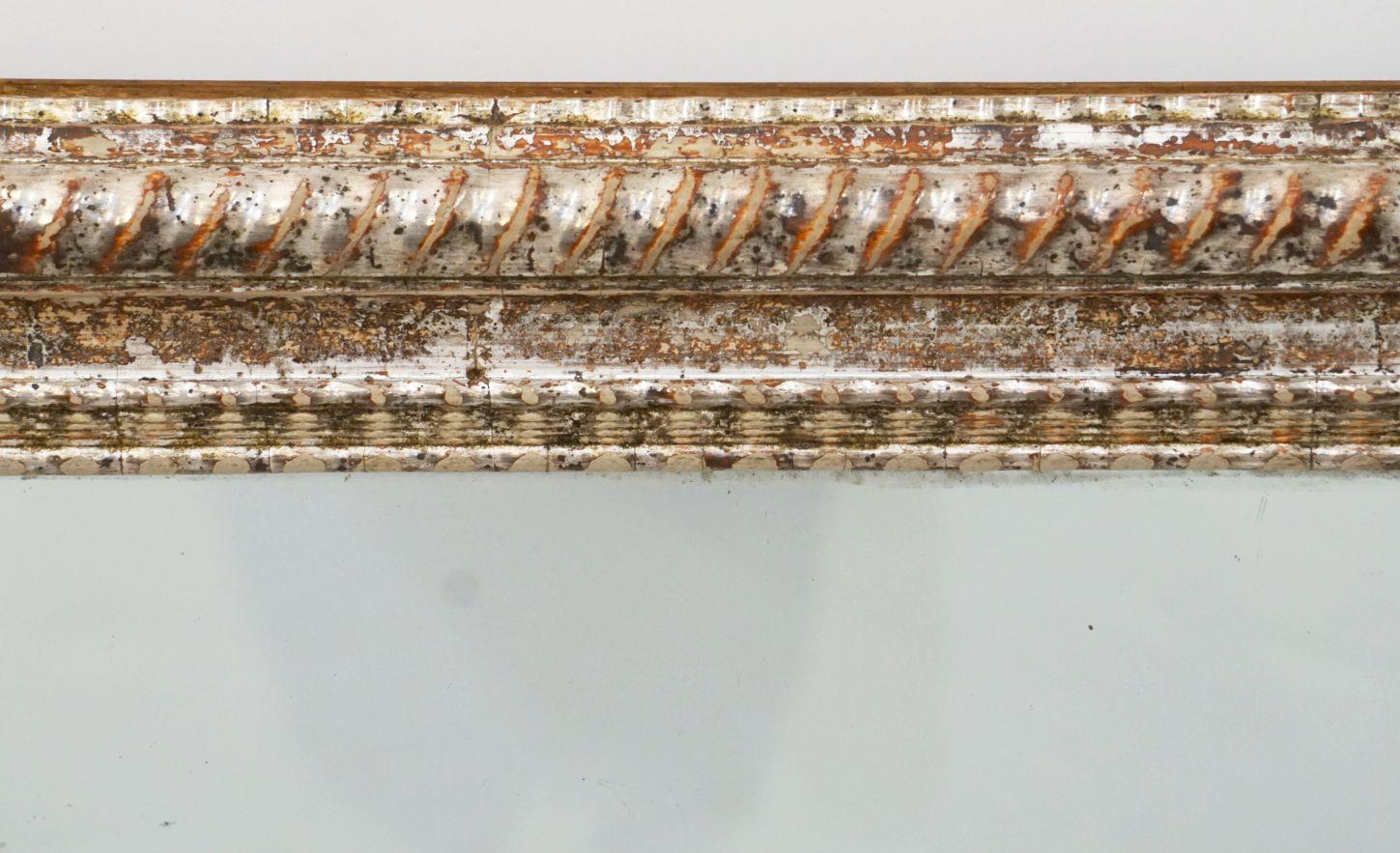 French Silver Gilt Rectangular Mirror with Ripple Edge Frame (H 34 x W 24 5/8) In Good Condition In Austin, TX