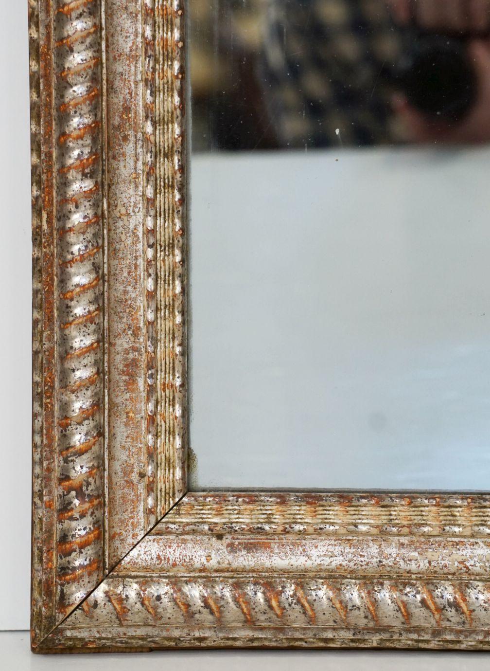 French Silver Gilt Rectangular Mirror with Ripple Edge Frame (H 34 x W 24 5/8) 1