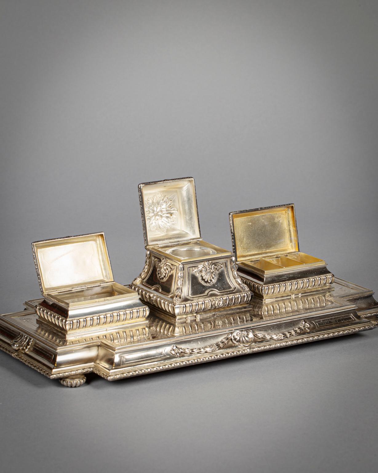 French Silver Inkstand, Late 19th century For Sale 1