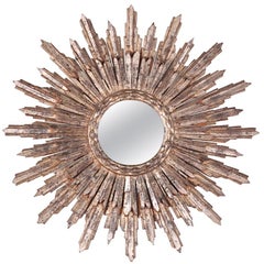 French Silver Leaf Carved Sunburst Mirror