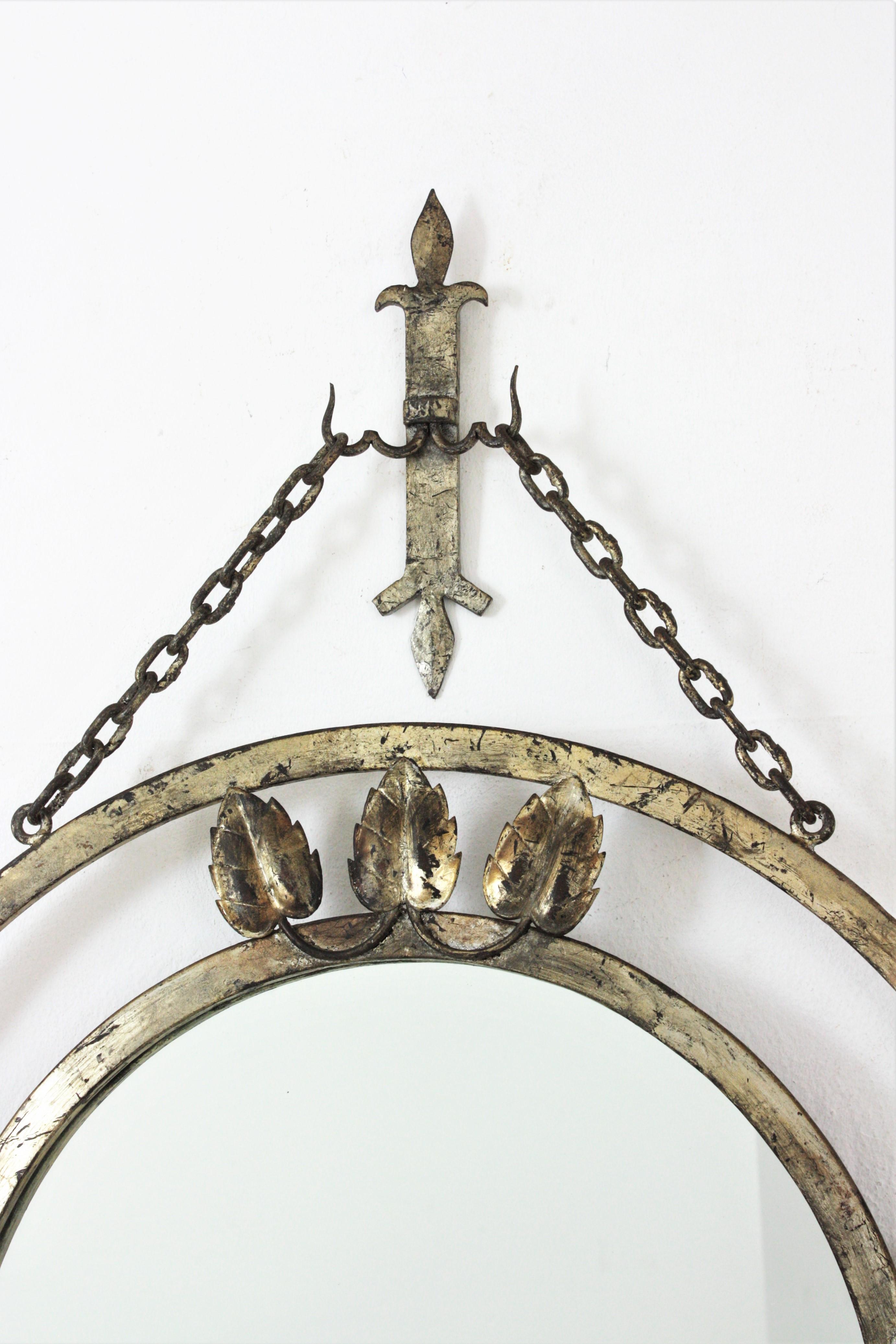 French Silver Leaf Gilt Wall Mirror in Hand Forged Iron, 1940s For Sale 7