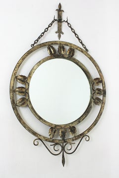Gilt Silvered Hand Forged Iron Mirror with Foliage Details