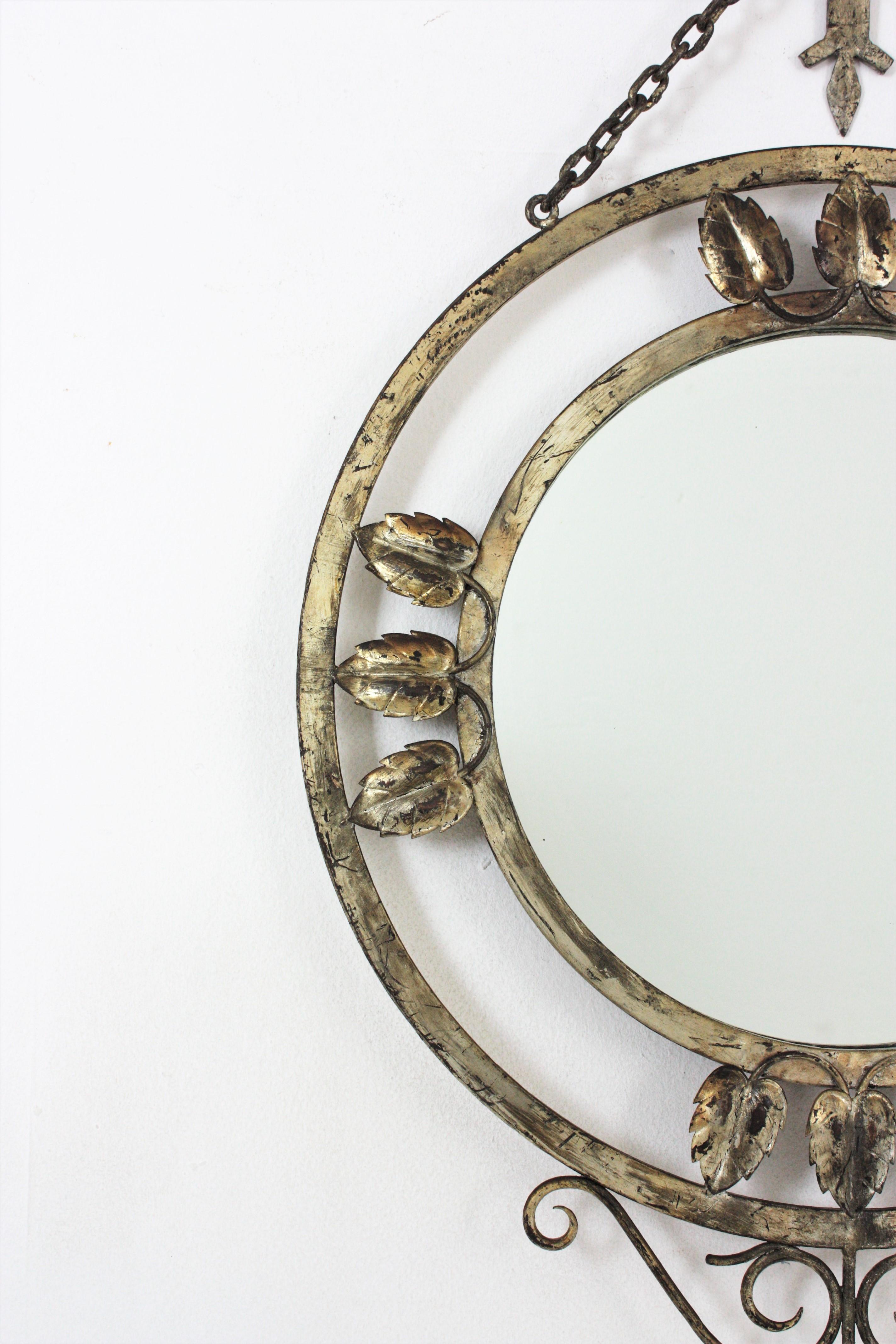 French Silver Leaf Gilt Wall Mirror in Hand Forged Iron, 1940s In Good Condition For Sale In Barcelona, ES