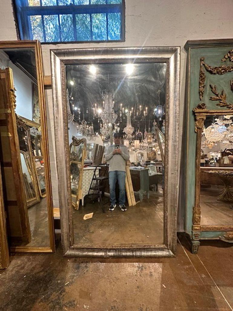 19th century French Directoire' large scale silver leaf floor mirror. Circa 1880. A favorite of top designers!