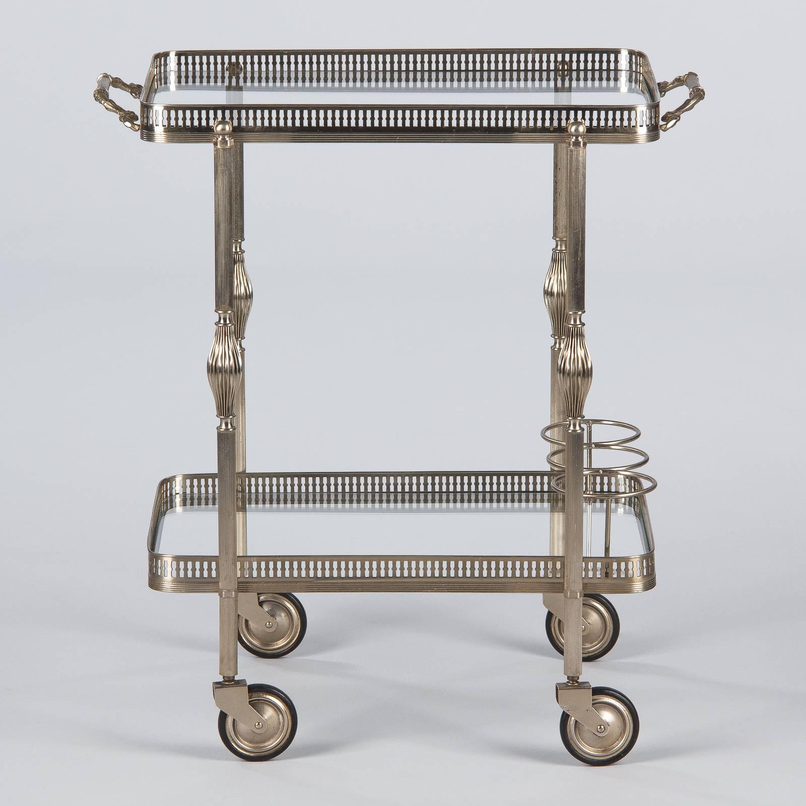 Mid-Century Modern French Silver Metal Bar Cart by Maison Bagues, 1950s