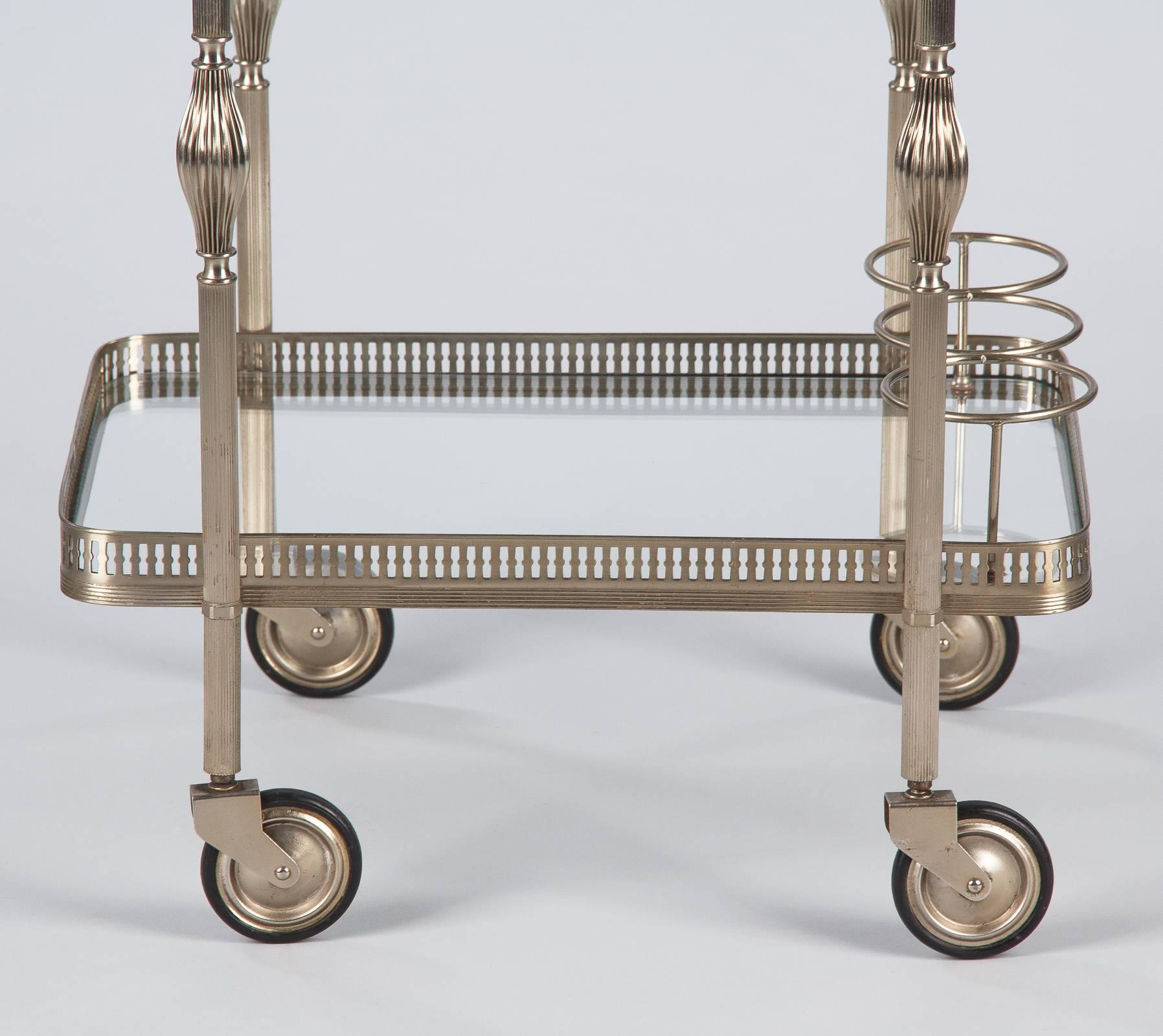 Mid-20th Century French Silver Metal Bar Cart by Maison Bagues, 1950s