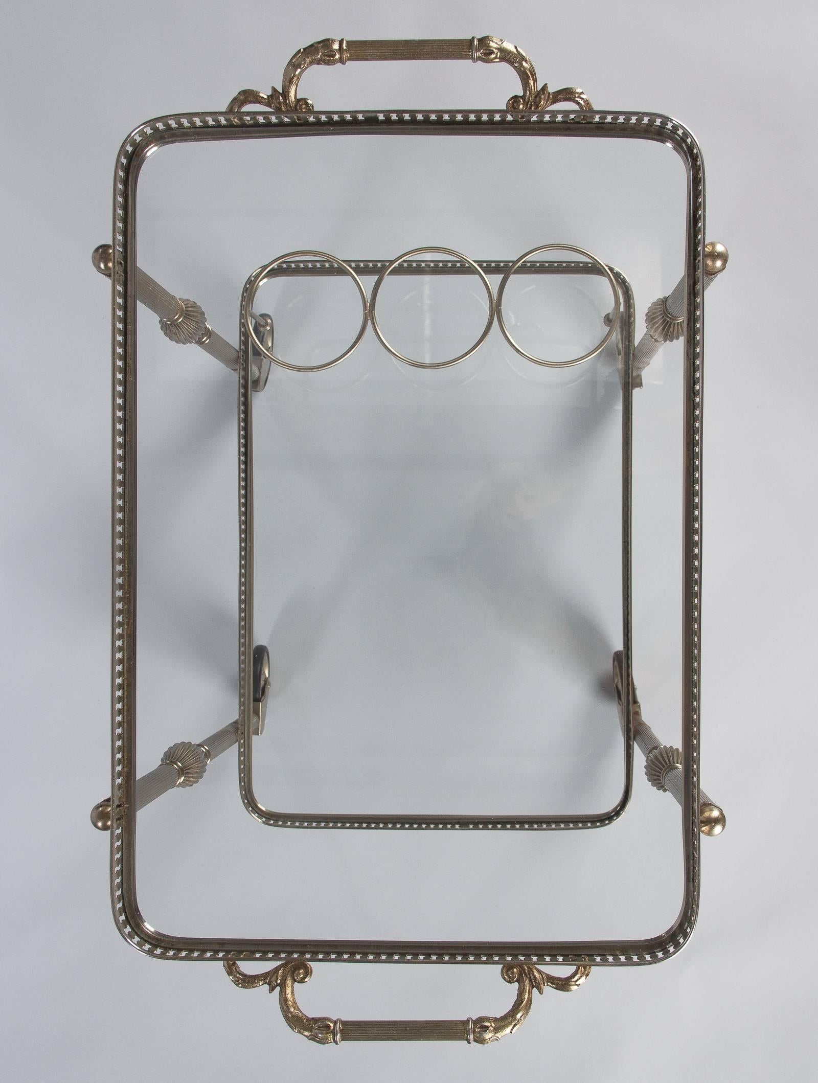 Silver Plate French Silver Metal Bar Cart by Maison Bagues, 1950s