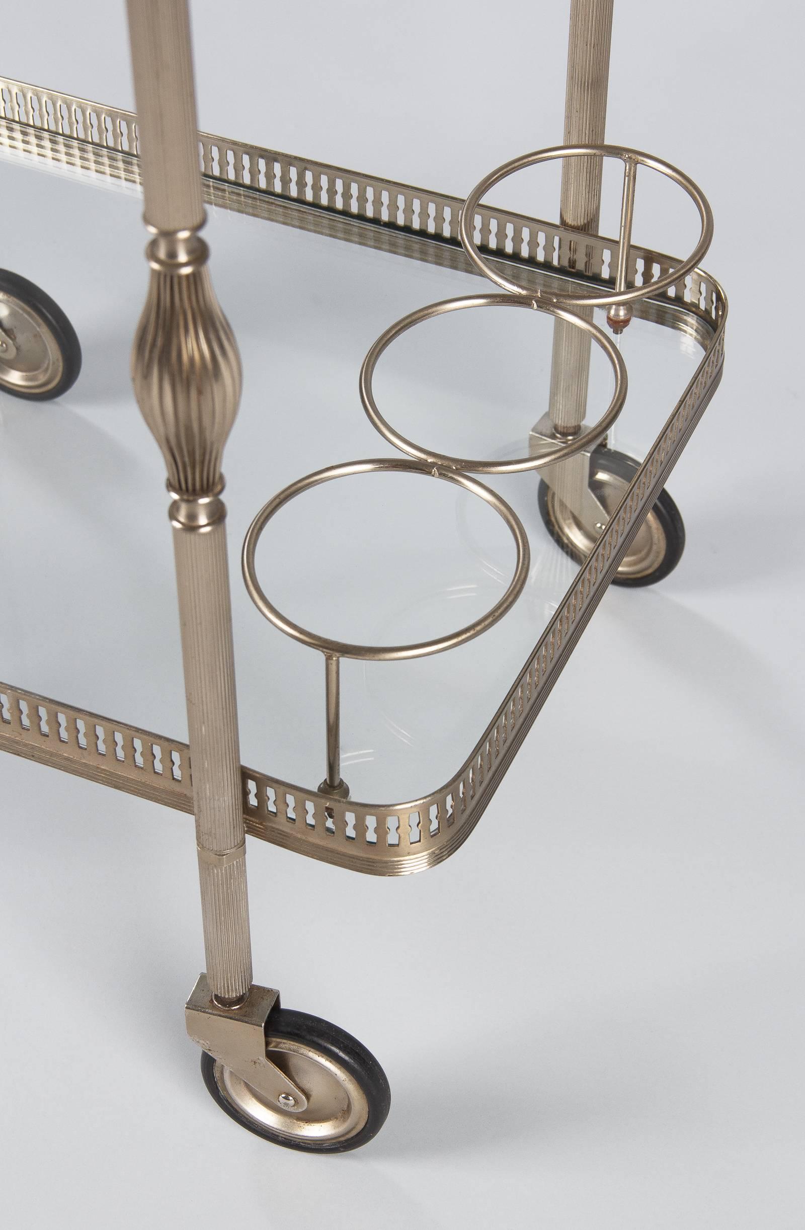 French Silver Metal Bar Cart by Maison Bagues, 1950s 2