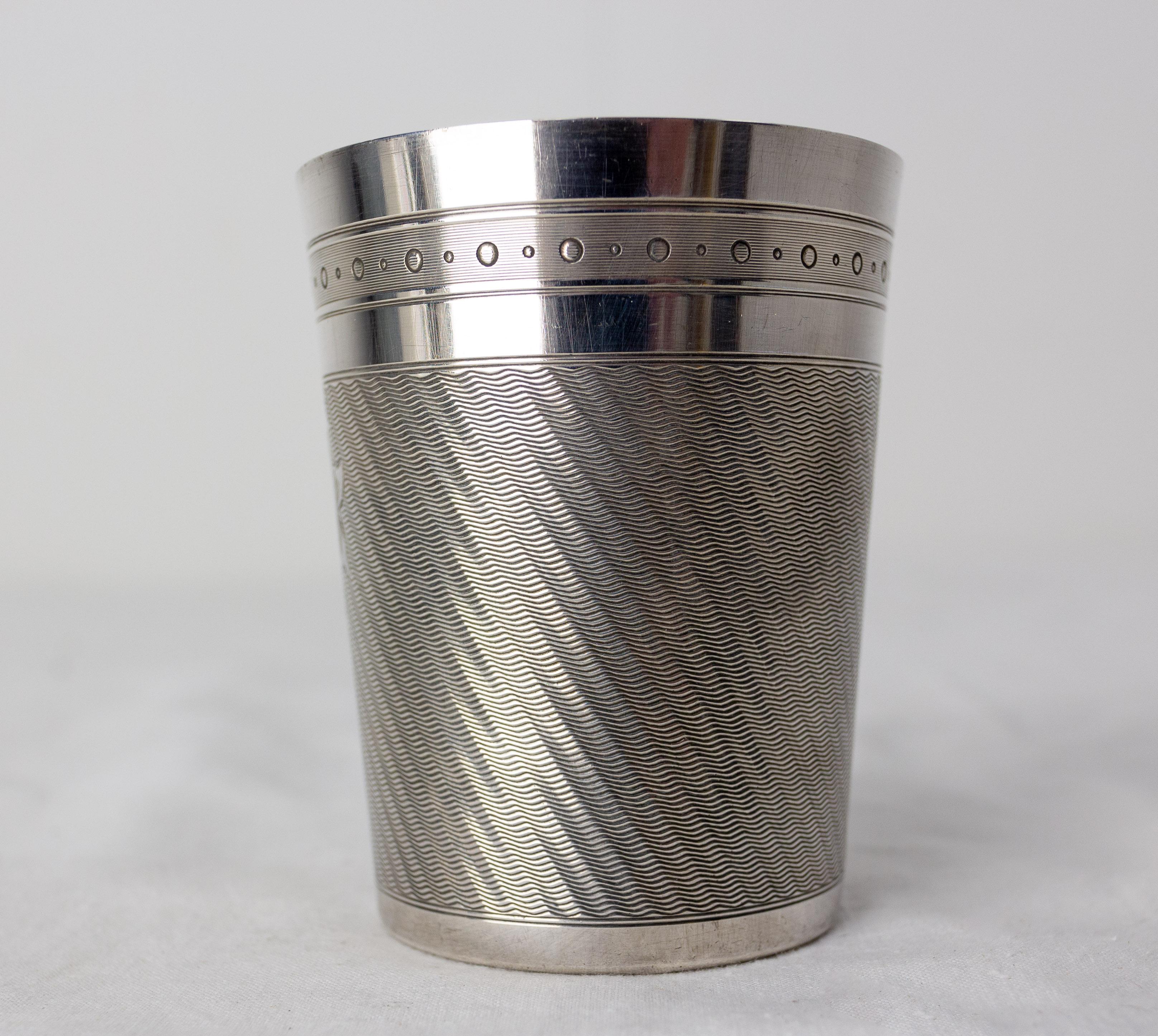 French Silver Metal Goblet, Initial Letters F B, circa 1900 In Good Condition For Sale In Labrit, Landes