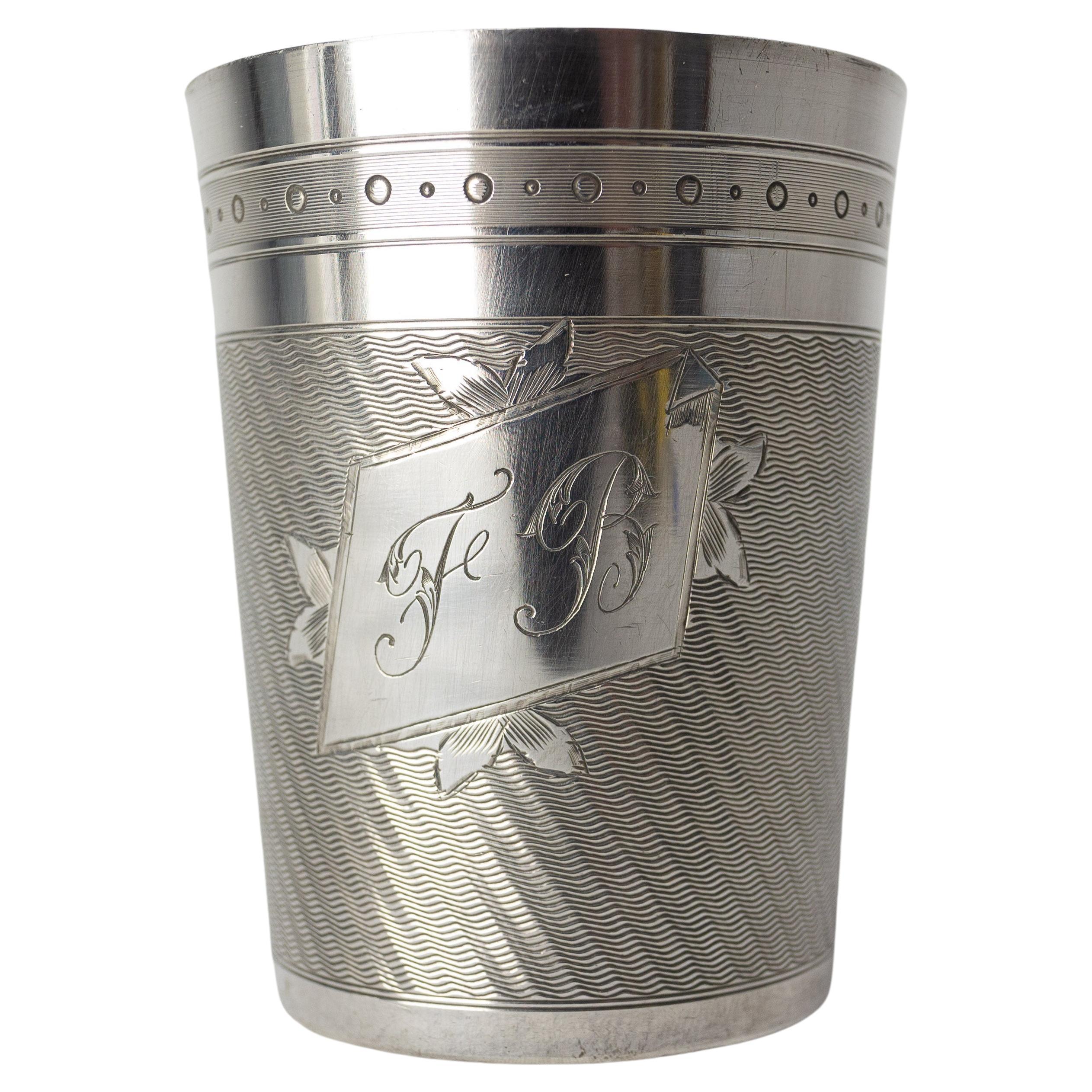 French Silver Metal Goblet, Initial Letters F B, circa 1900 For Sale