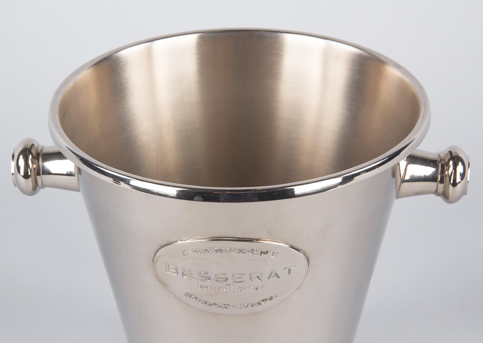 French Silver Metal Ice Bucket for Champagne Besserat, 1970s In Good Condition In Austin, TX