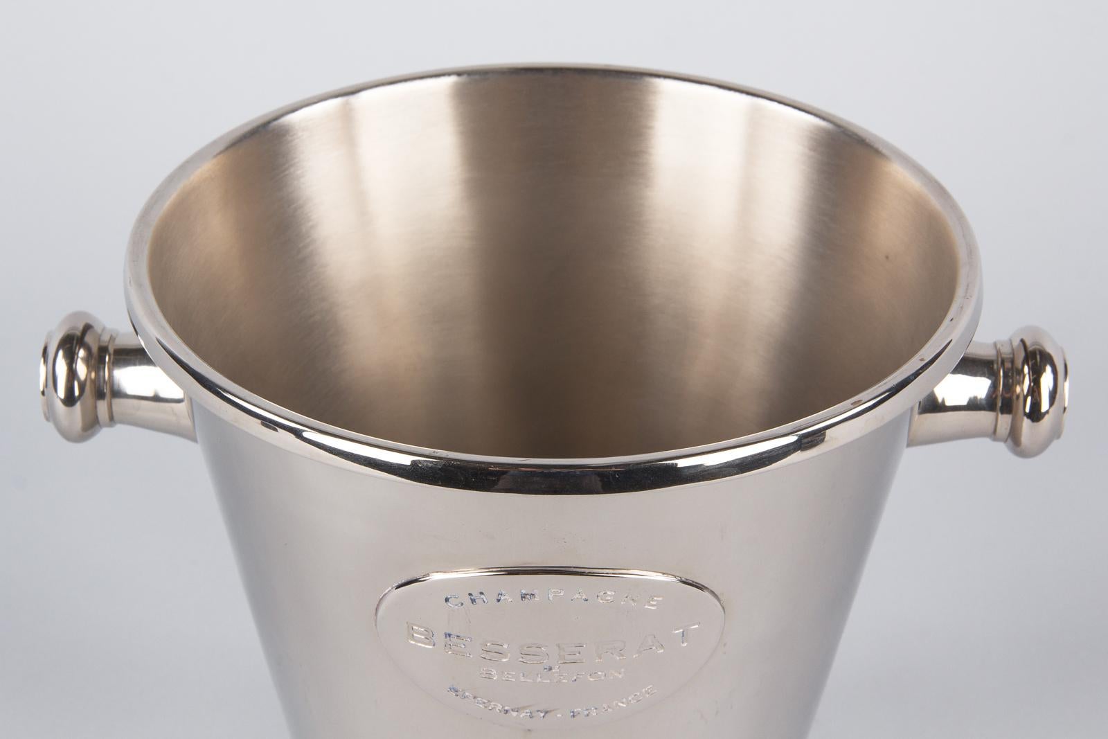 French Silver Metal Ice Bucket for Champagne Besserat In Good Condition In Austin, TX