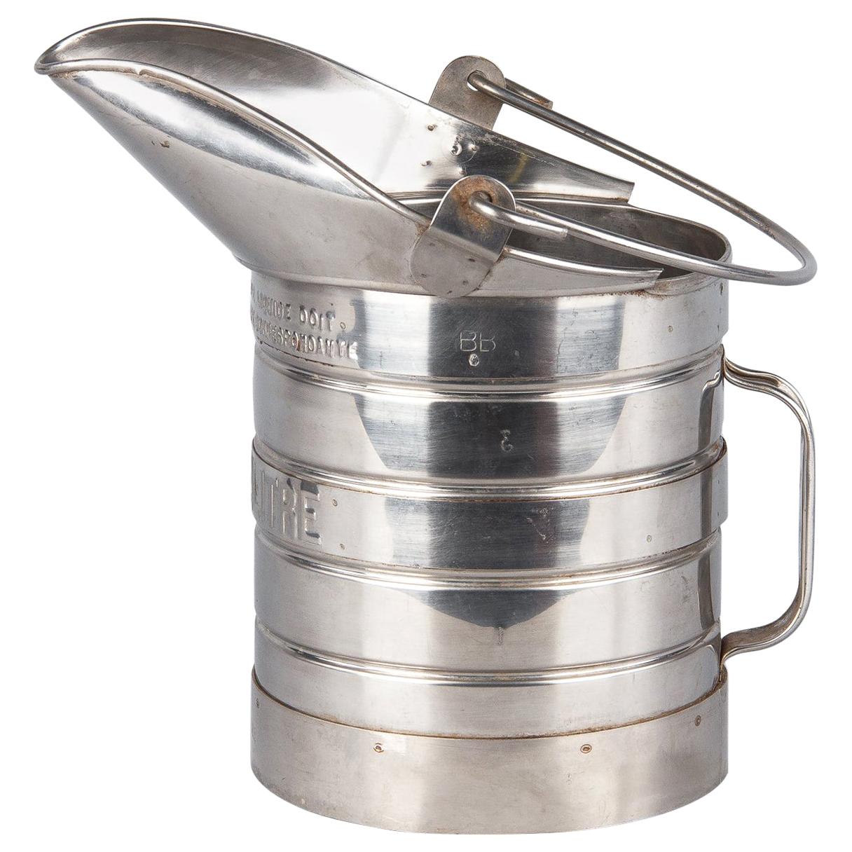 French Silver Metal Measuring Milk Pitcher, 1950s