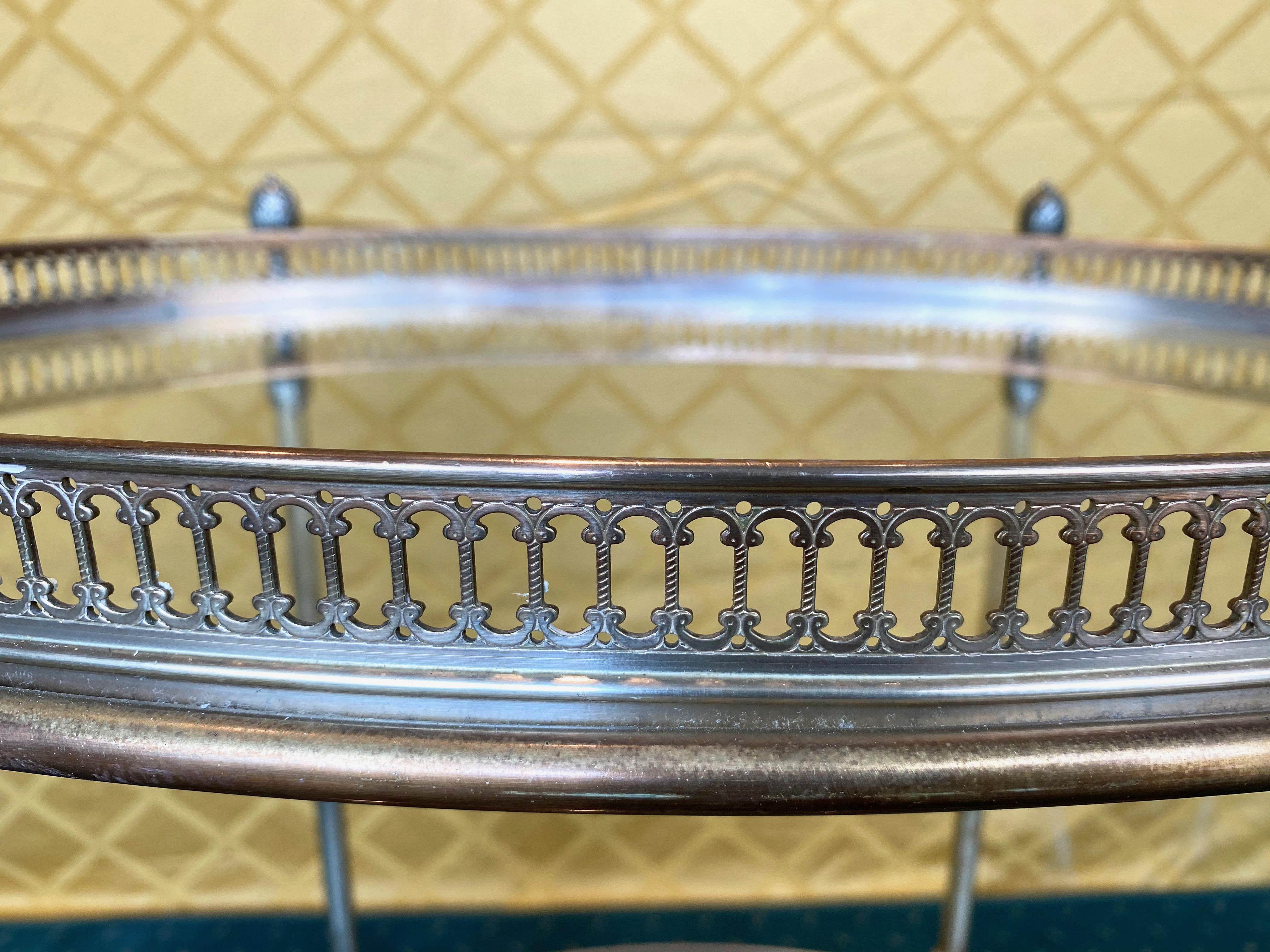French Silver Metal Oval Bar Cart Trolley Attributed to Maison Baguès, 1950s 2