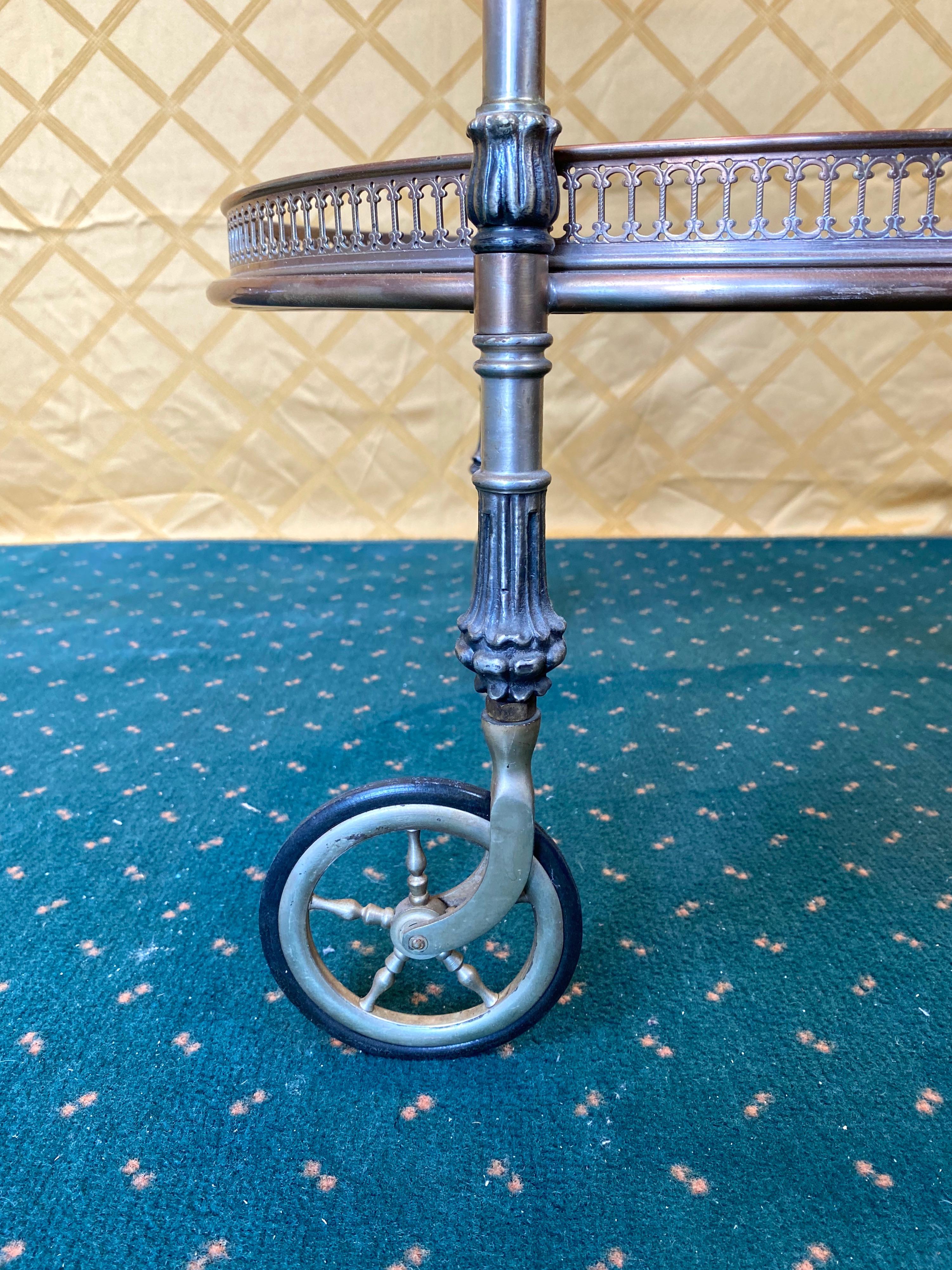 French Silver Metal Oval Bar Cart Trolley Attributed to Maison Baguès, 1950s 5