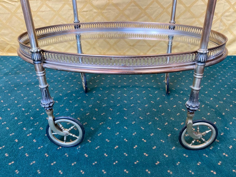 French Silver Metal Oval Bar Cart Trolley Attributed to Maison Baguès, 1950s 4