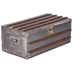 Antique French Silver Metal Traveling Trunk, Early 1900s