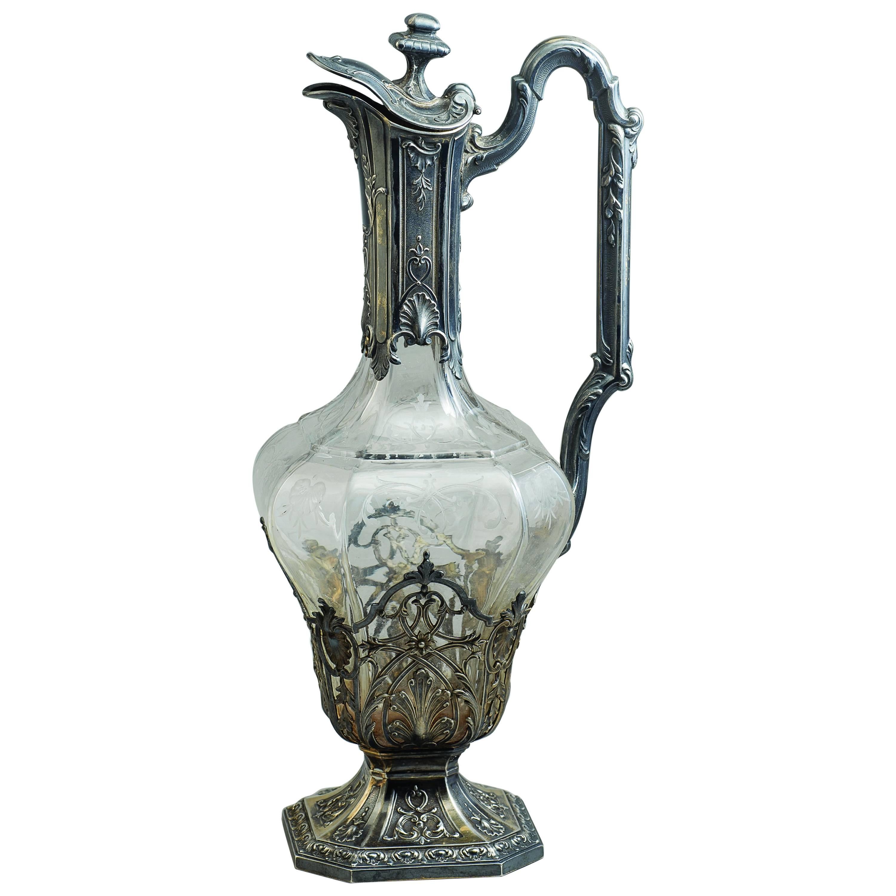 French Silver Mounted and Crystal Claret Jug