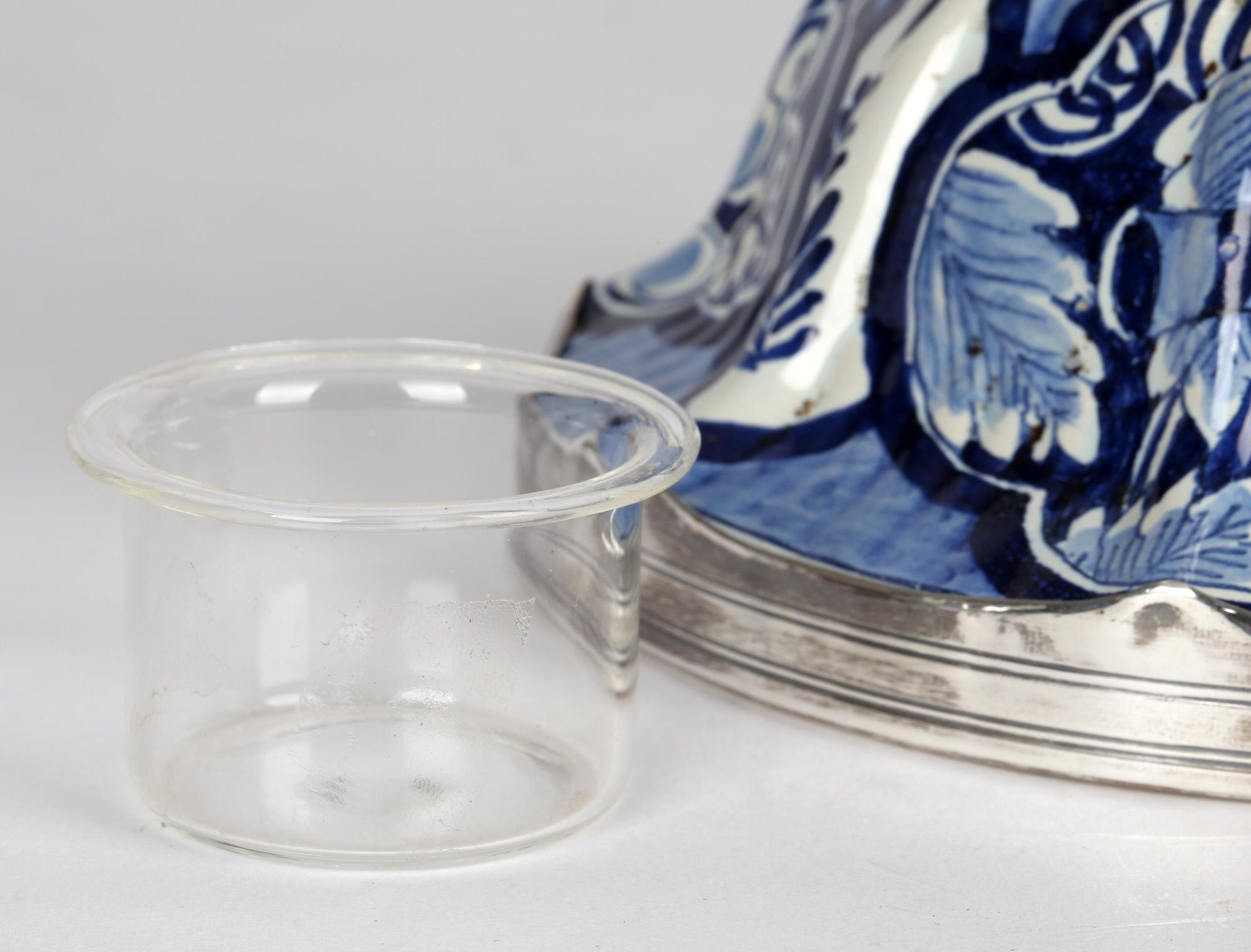 Französisch Silber montiert blau & weiß Keramik Fayence Tintenfass im Angebot 10