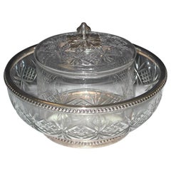 French Silver Mounted Cut Glass Caviar Serving Set, c.1890