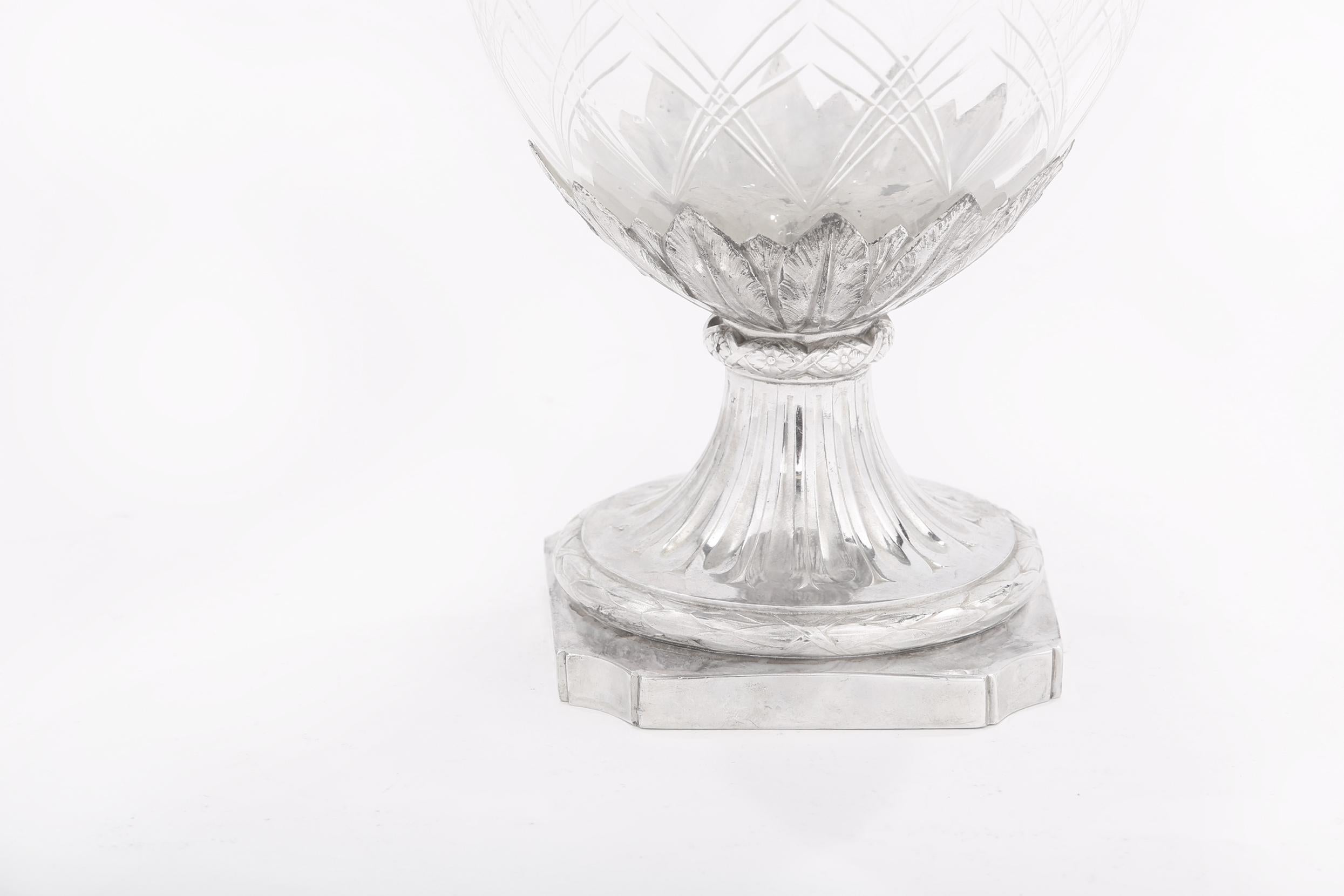 19th Century French Silver Mounted / Cut Glass Decorative Vase For Sale
