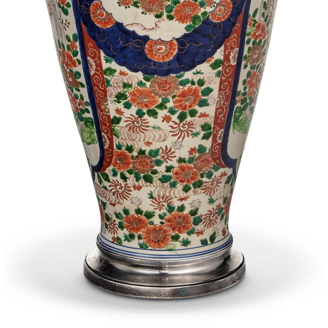 Meiji French Silver Mounted Imari Porcelain Vase Attributed to Samson Et Cie