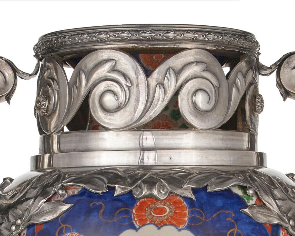 19th Century French Silver Mounted Imari Porcelain Vase Attributed to Samson Et Cie