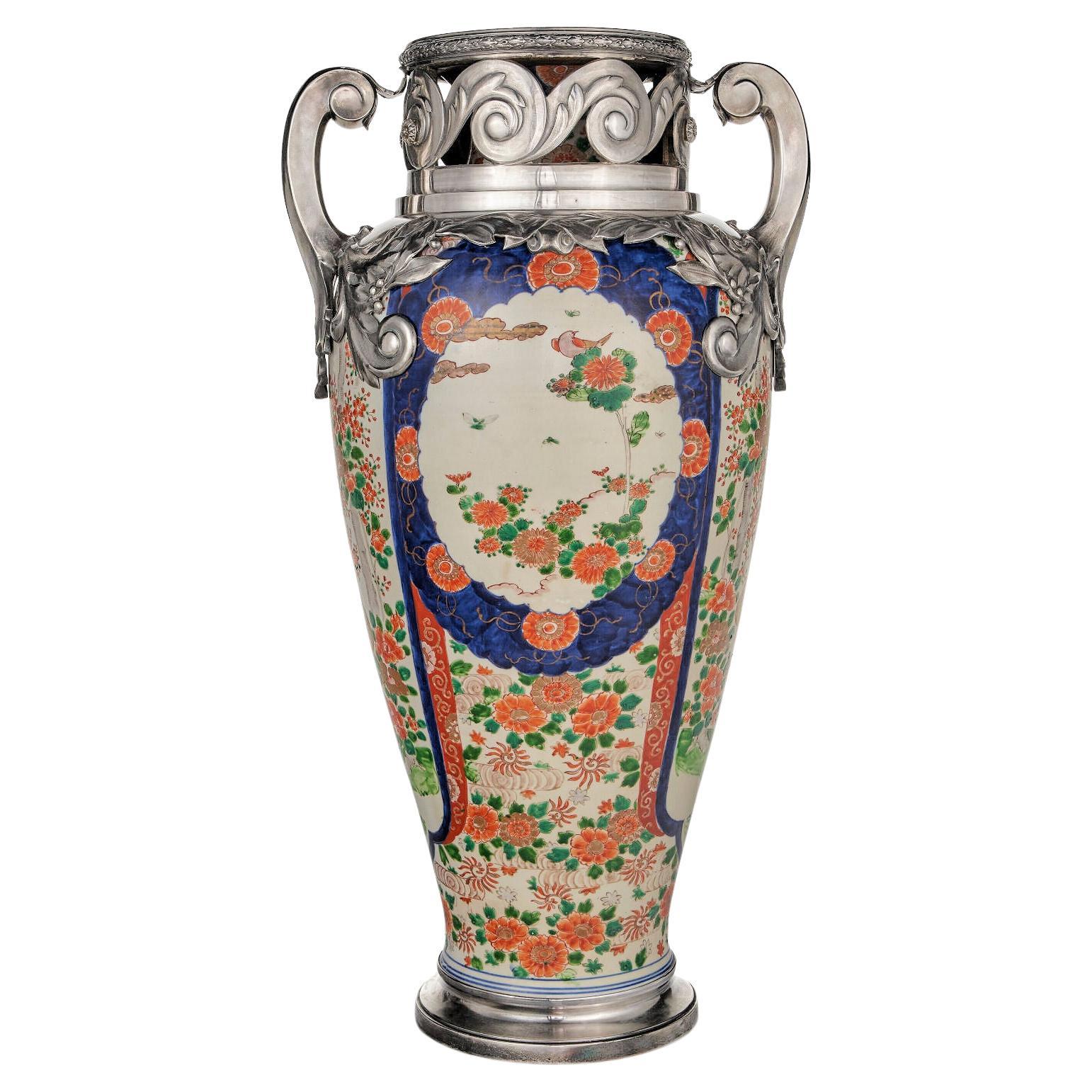 French Silver Mounted Imari Porcelain Vase Attributed to Samson Et Cie
