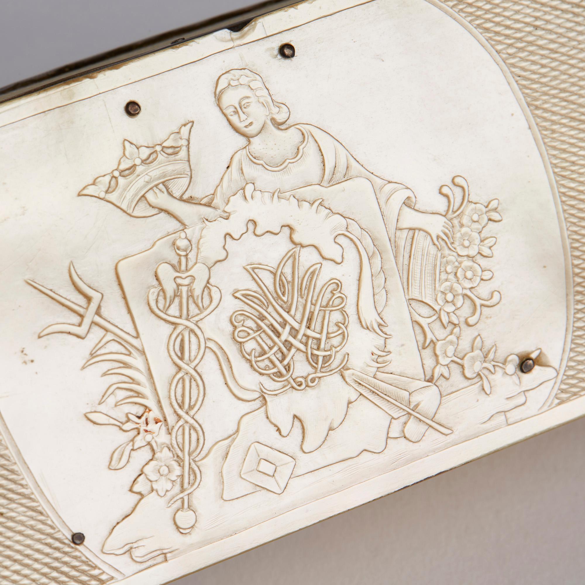 Late 18th Century French Silver Mounted Mother of Pearl Engraved Box, circa 1800 For Sale