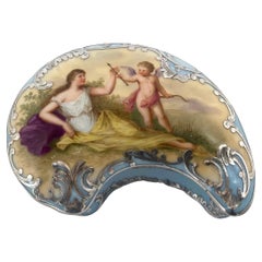 French Silver Mounted Porcelain Box, Venus and Cupid, c. 1900