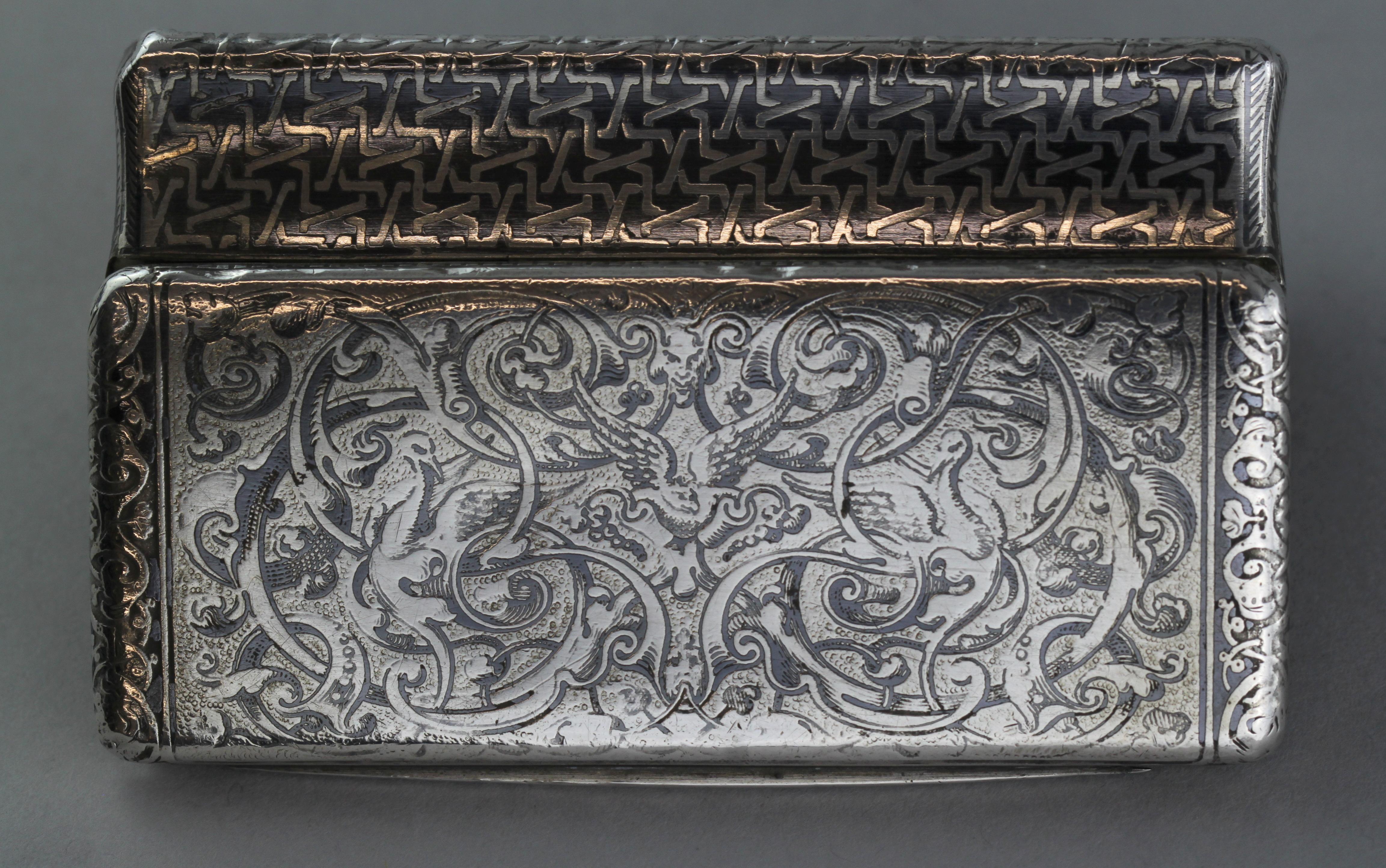 French Silver Niello Snuff Box, 19th Century 1