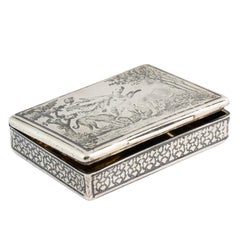 French Silver Niello Snuff Box, Hunting Scene, early 19th century