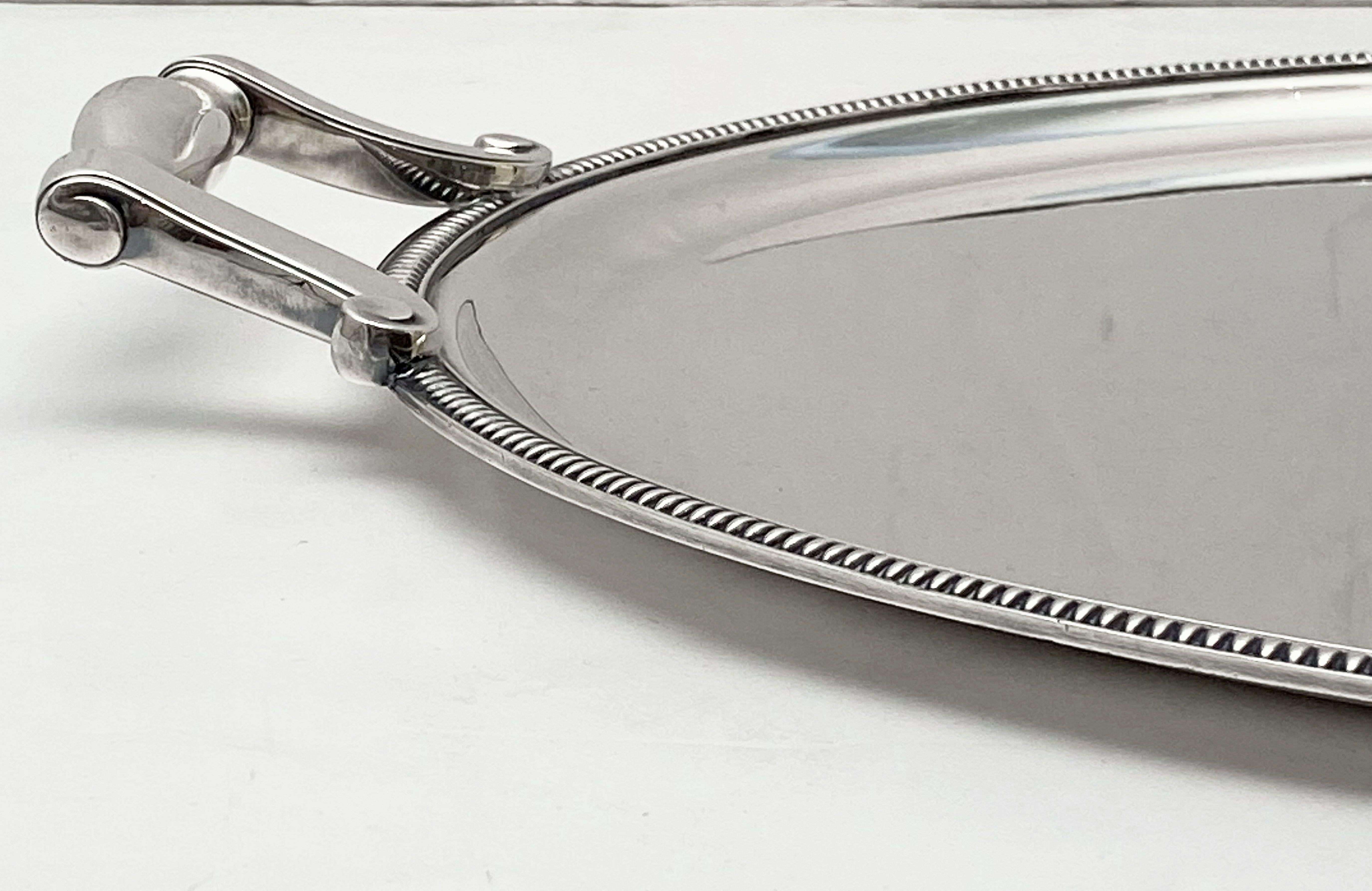 French Silver Oval Serving or Drinks Tray by Christofle 6