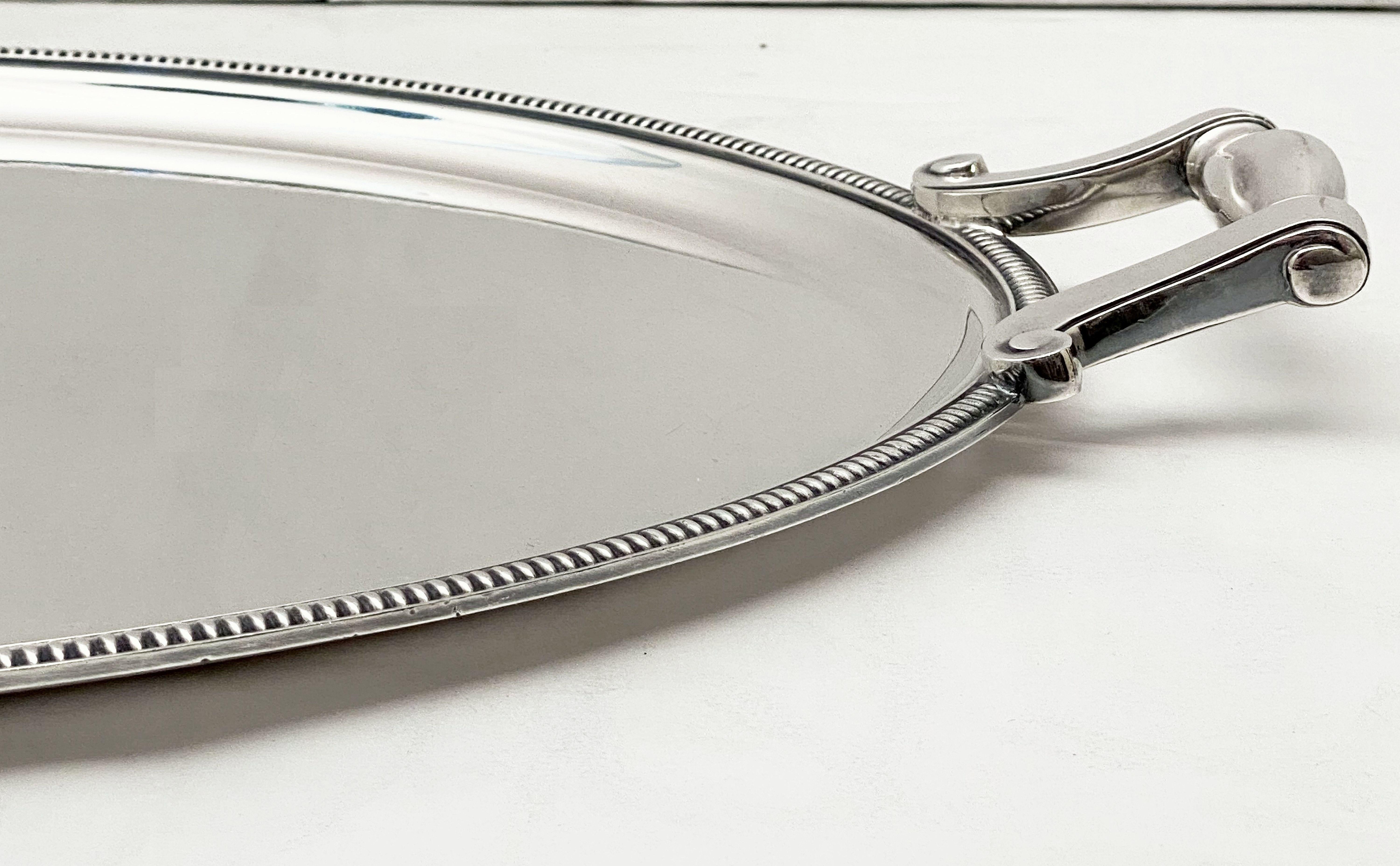 French Silver Oval Serving or Drinks Tray by Christofle 8