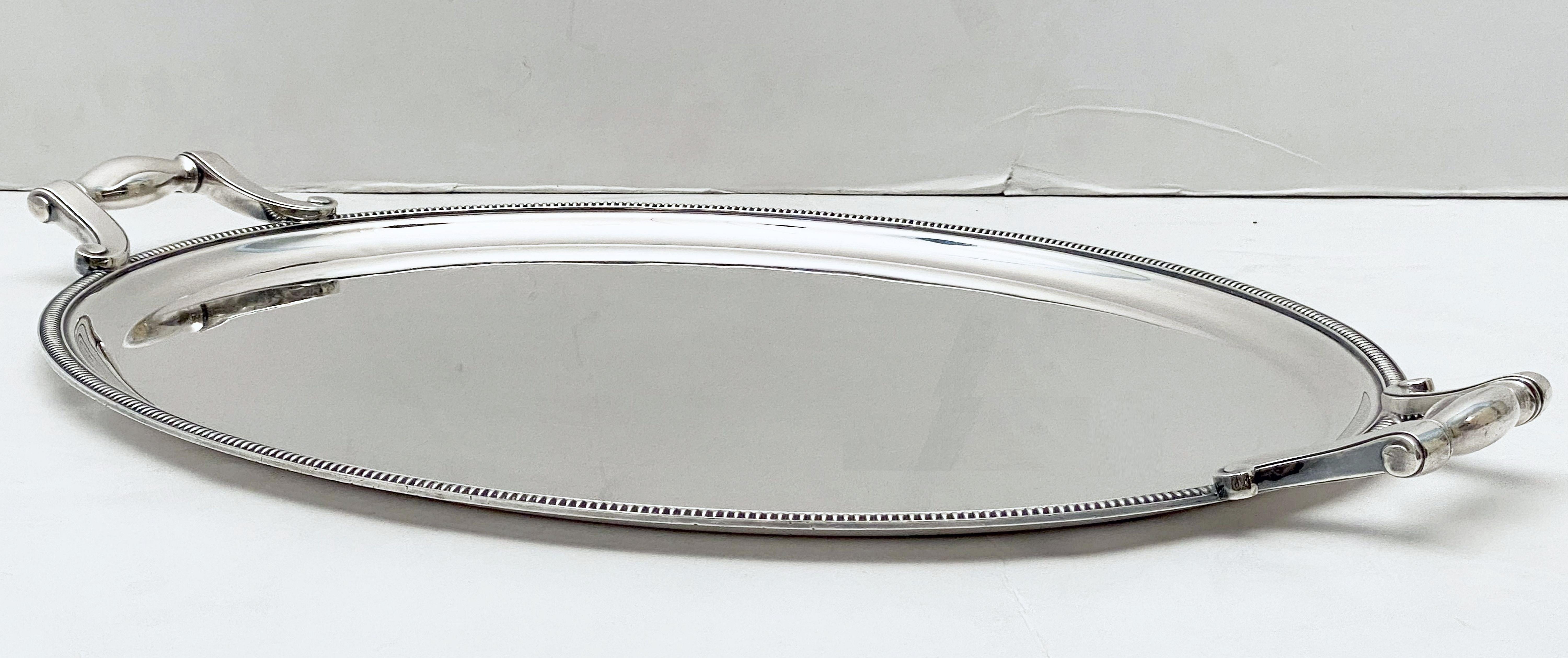 French Silver Oval Serving or Drinks Tray by Christofle 10