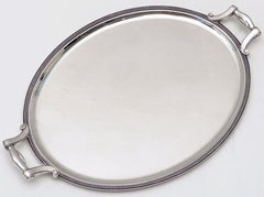 French Silver Oval Serving or Drinks Tray by Christofle