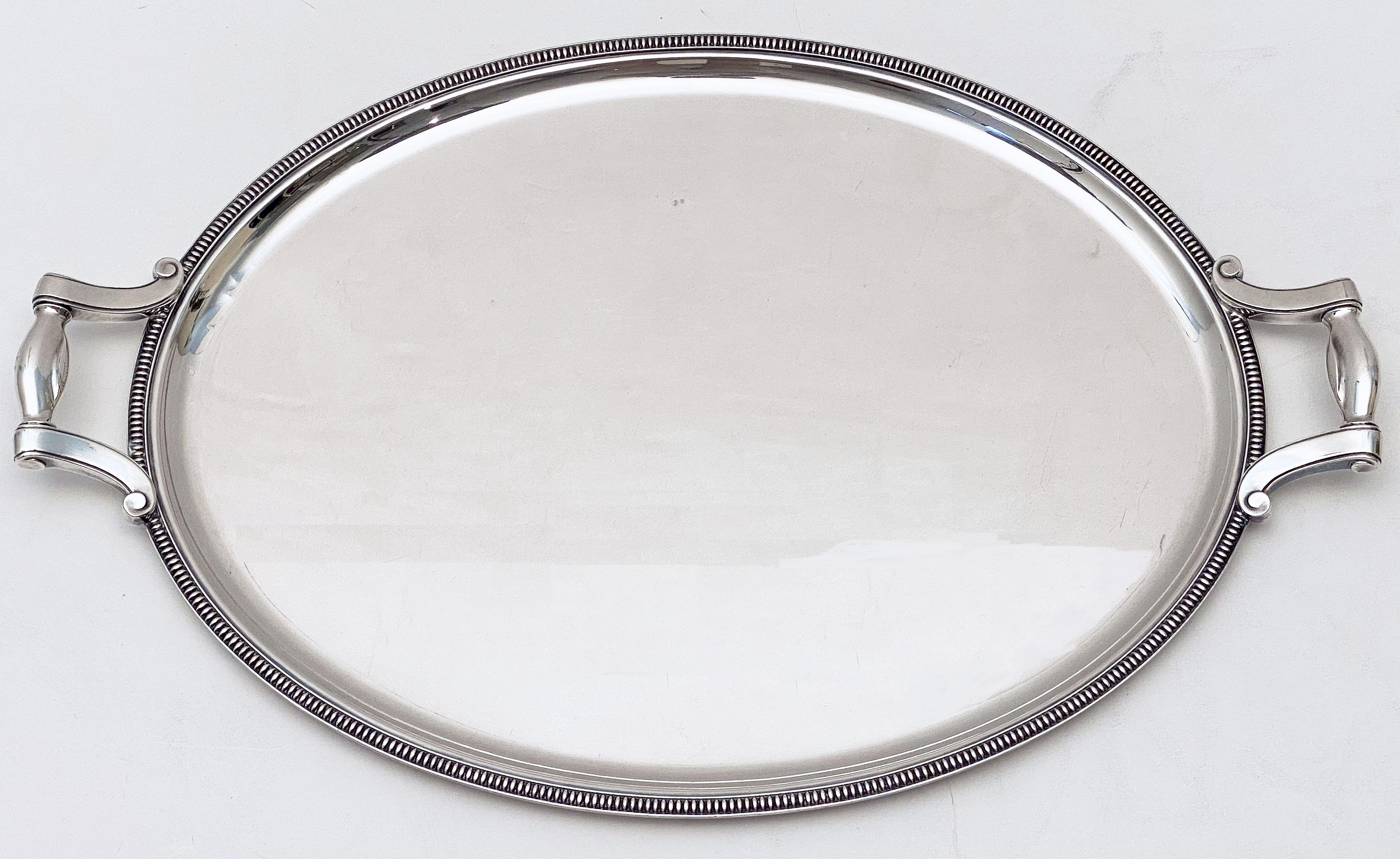 French Silver Oval Serving or Drinks Tray by Christofle In Good Condition In Austin, TX