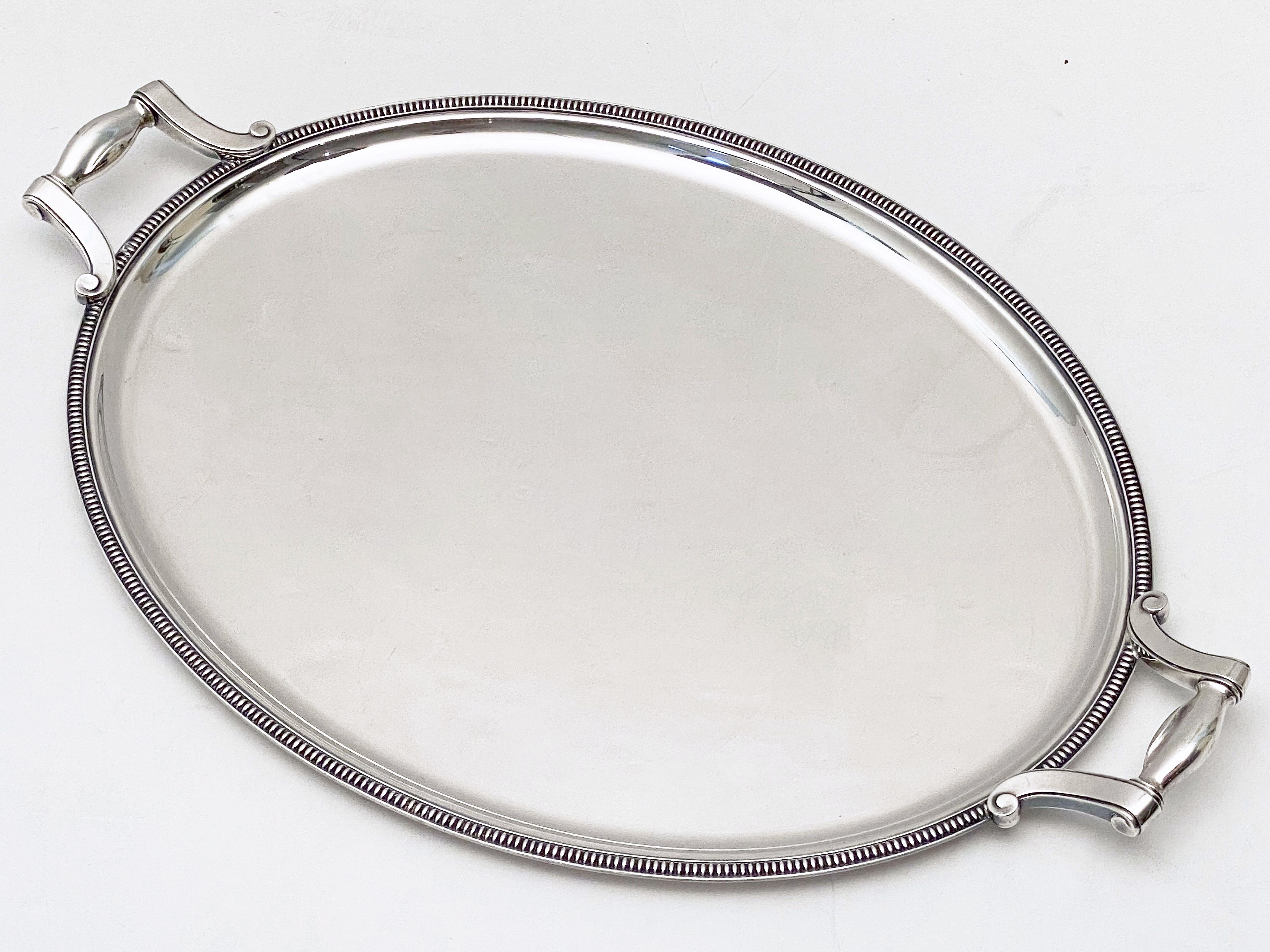 20th Century French Silver Oval Serving or Drinks Tray by Christofle